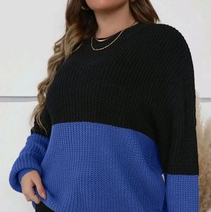 Plus Two Tone Drop Shoulder Sweater (Blue & Black)